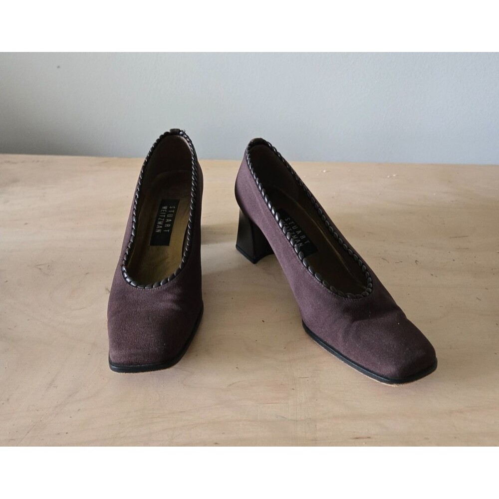 Stuart Weitzman Vintage Brown Fabric Block Heel Pumps Classic Shoes Size 7.5 B